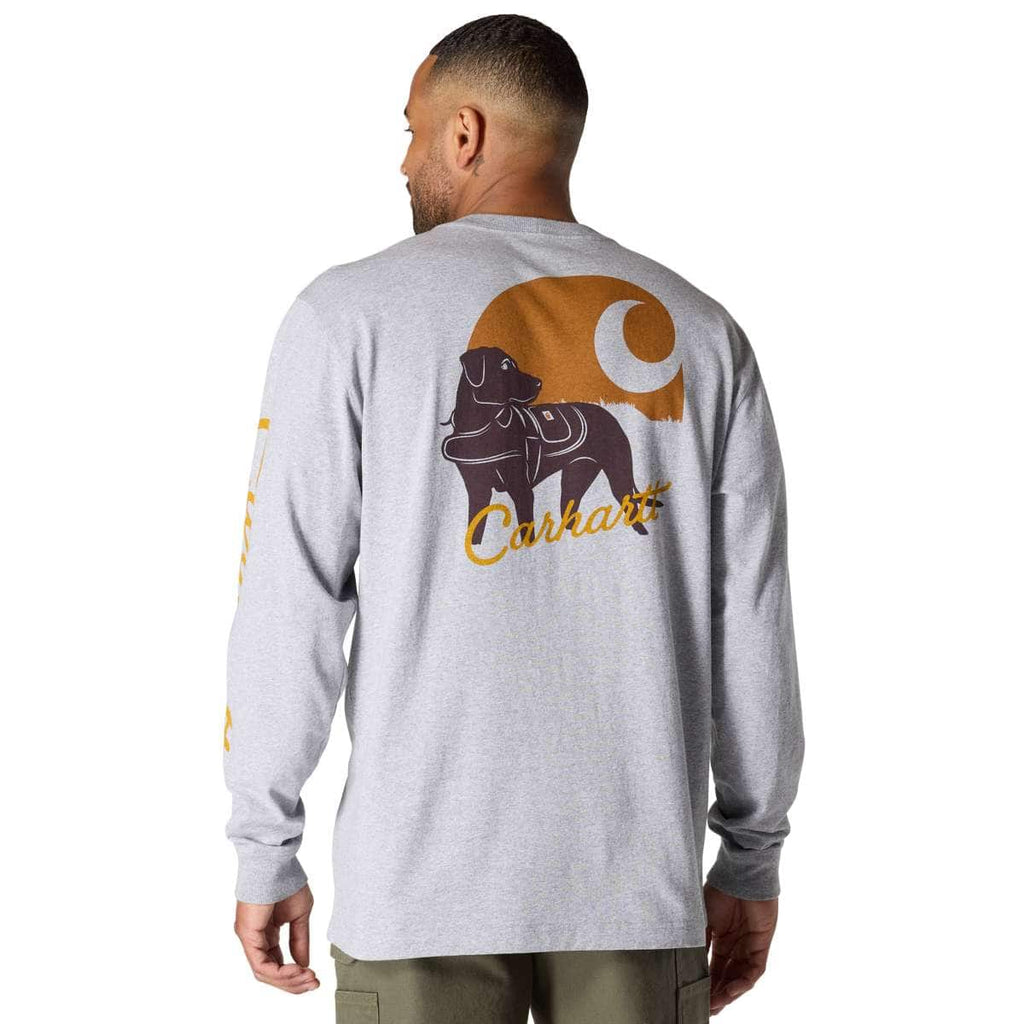 Carhartt Loose Fit Heavyweight Long-Sleeve Pocket Dog Graphic T-Shirt — HGY-Heather Grey, manufacturer product photo