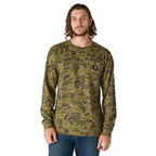 Carhartt Relaxed Fit Heavyweight Long-Sleeve Pocket Camo Logo Graphic T-Shirt — E97-Burnt Olive Vintage Camo, manufacturer product photo