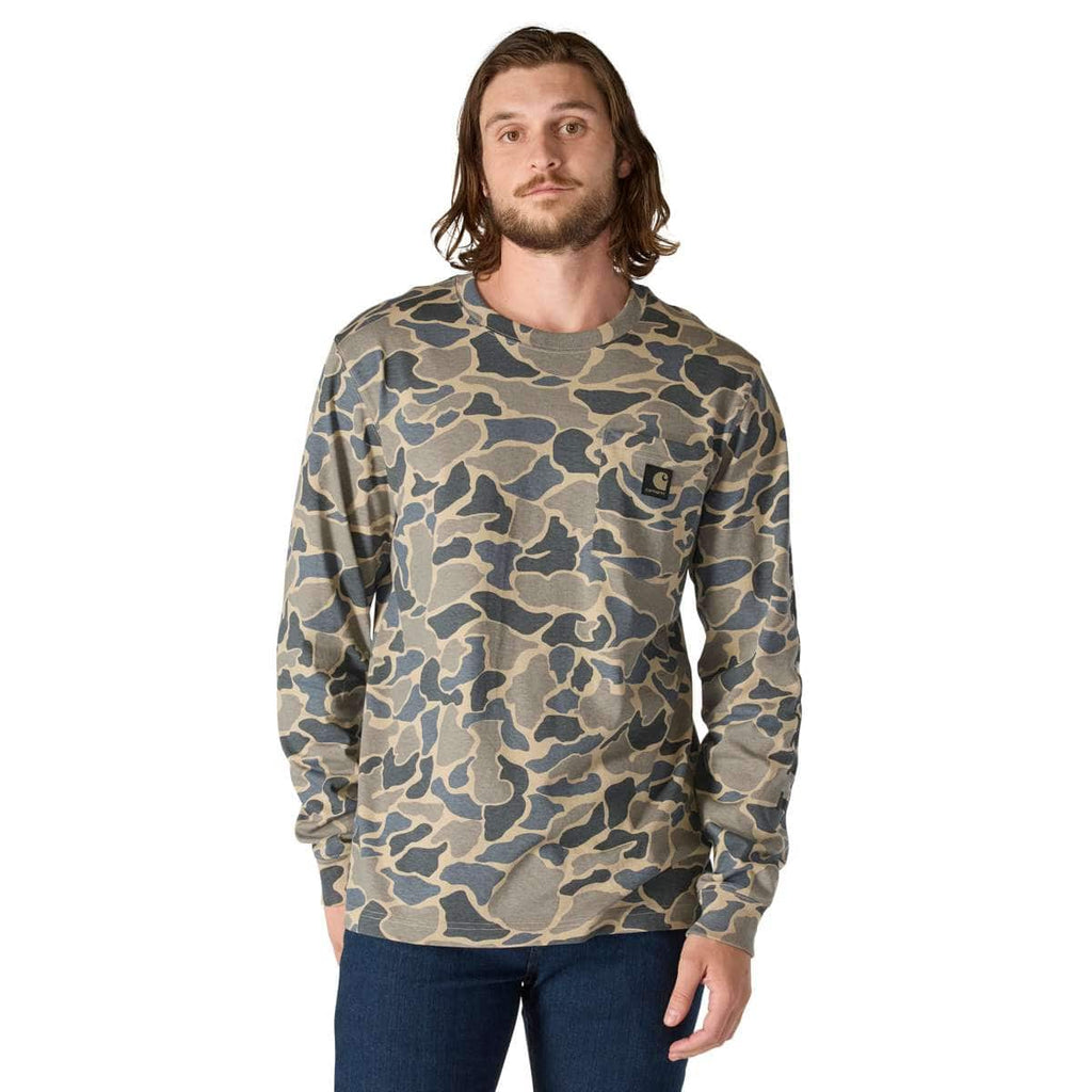 Carhartt Relaxed Fit Heavyweight Long-Sleeve Pocket Camo Logo Graphic T-Shirt — GM5-Khaki Vintage Camo, manufacturer product photo