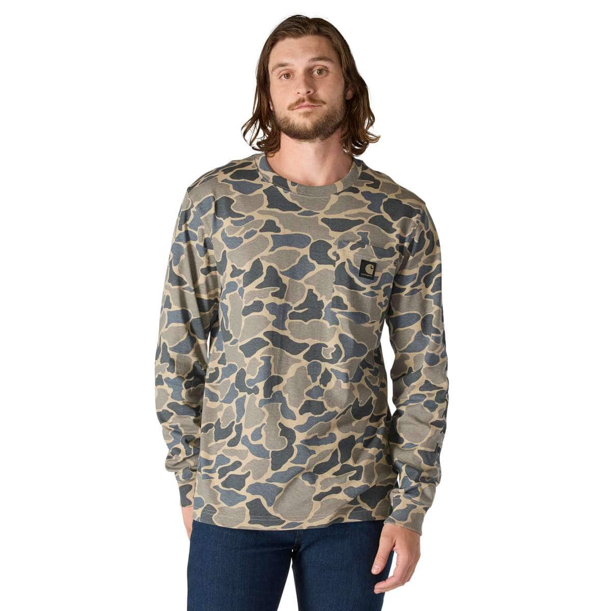 Carhartt Relaxed Fit Heavyweight Long-Sleeve Pocket Camo Logo Graphic T-Shirt — GM5-Khaki Vintage Camo, manufacturer product photo