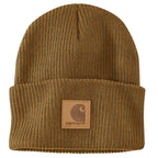 Carhartt Knit Cuffed Plaited Beanie — BD4-Carhartt Brown/Dark Bronzed Green, manufacturer product photo