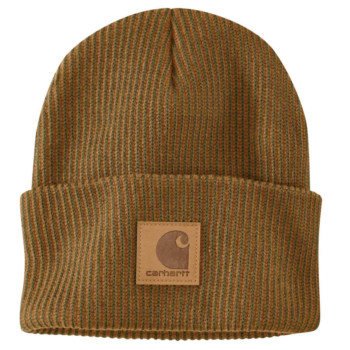 Carhartt Knit Cuffed Plaited Beanie — BD4-Carhartt Brown/Dark Bronzed Green, manufacturer product photo
