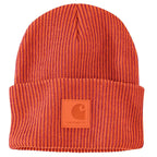 Carhartt Knit Cuffed Plaited Beanie — RE3-Industry Red/Bright Orange, manufacturer product photo