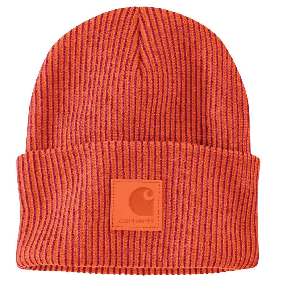 Carhartt Knit Cuffed Plaited Beanie — RE3-Industry Red/Bright Orange, manufacturer product photo