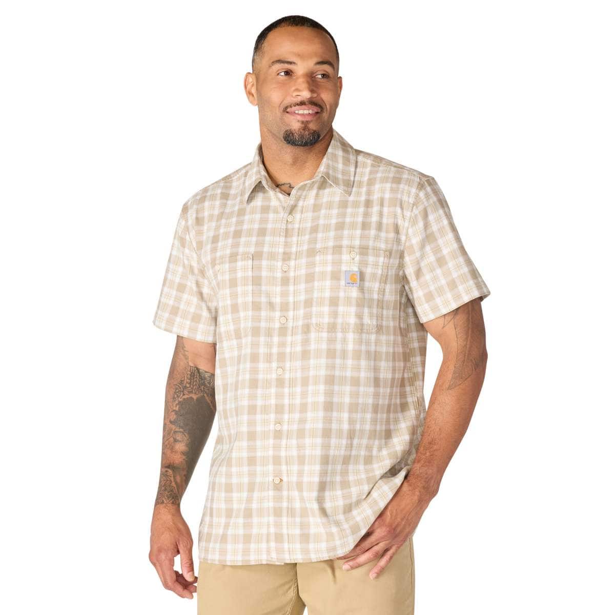 Carhartt Bozeman Relaxed Short Sleeve Plaid Shirt — EC0-Cobblestone, manufacturer product photo