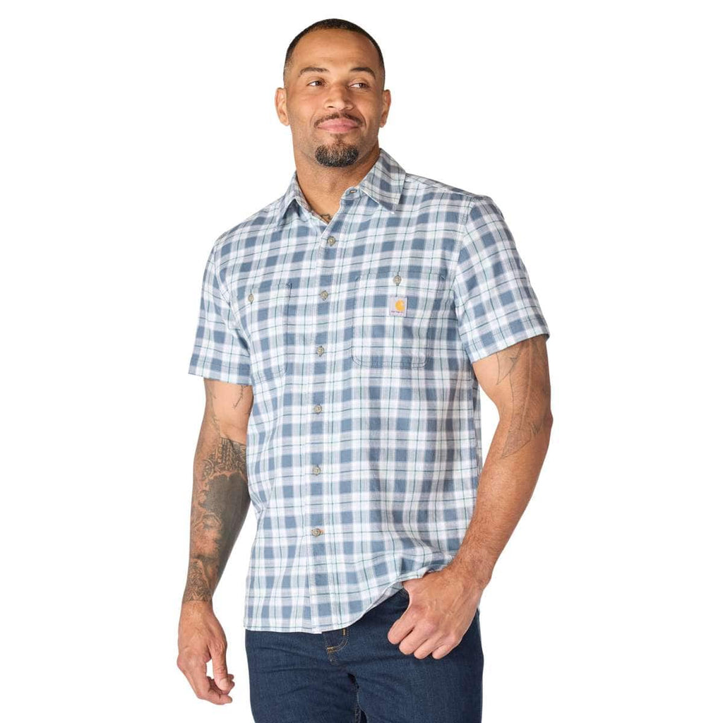 Carhartt Bozeman Relaxed Short Sleeve Plaid Shirt — EC2-Iron Blue, manufacturer product photo