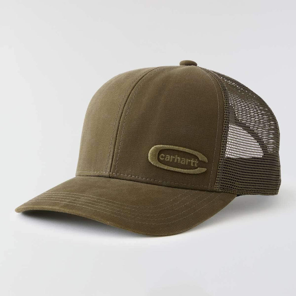 Carhartt Canvas Mesh-Back Embossed Cap — GN6-Burnished Logs, manufacturer product photo