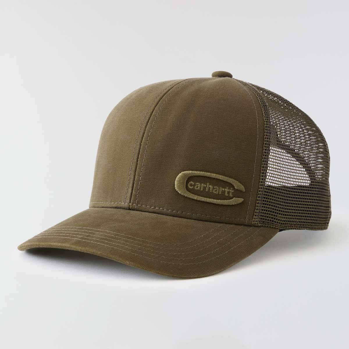 Carhartt Canvas Mesh-Back Embossed Cap — GN6-Burnished Logs, manufacturer product photo