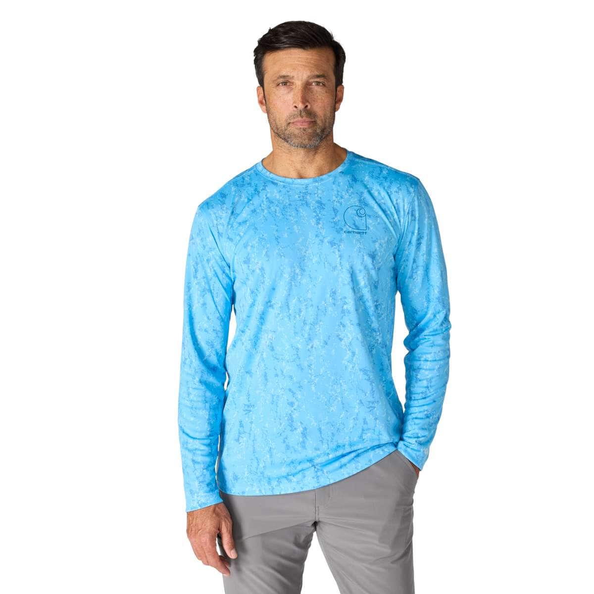 Carhartt Force® Sun Defender™ Relaxed Print Long Sleeve T-Shirt — HT8-Tranquil Blue Terrain Camo, manufacturer product image