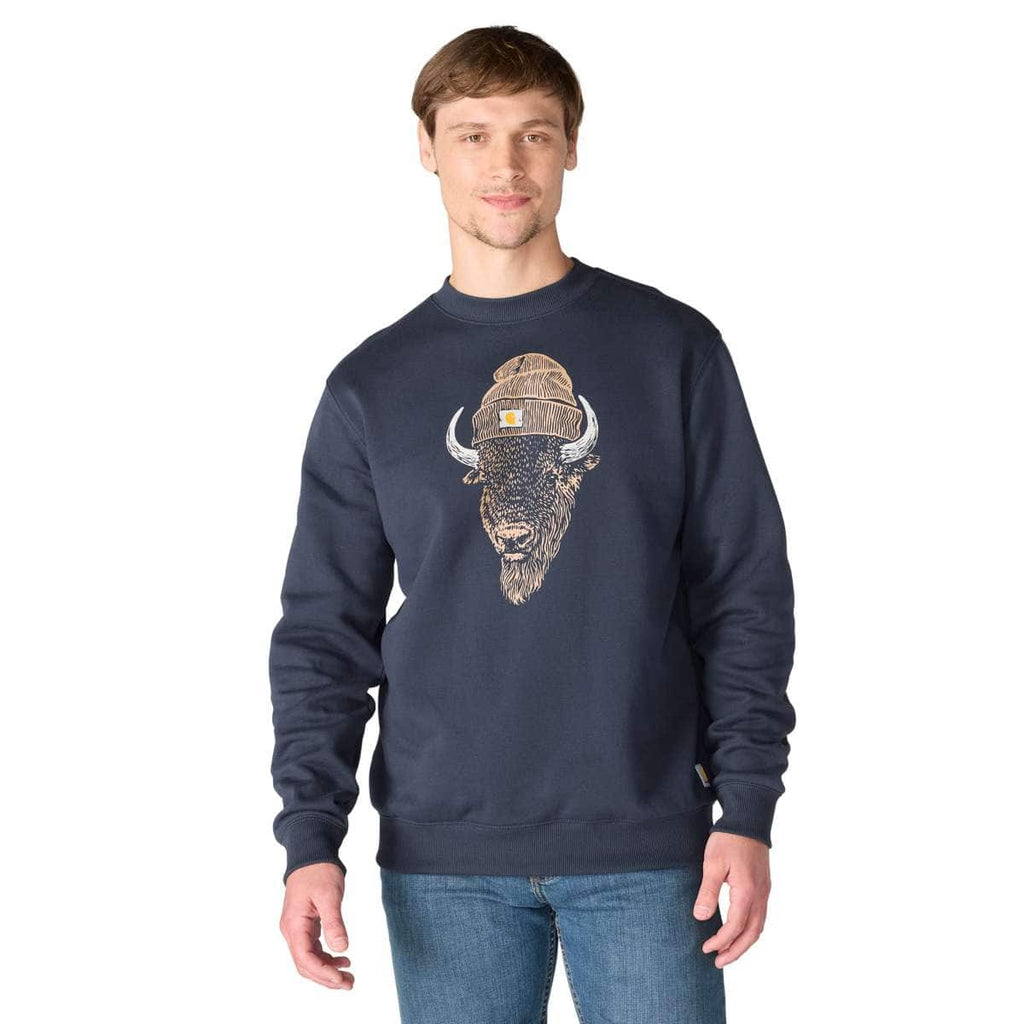 Carhartt Sawyer Bison Crewneck Sweatshirt — I26-Navy, manufacturer product image