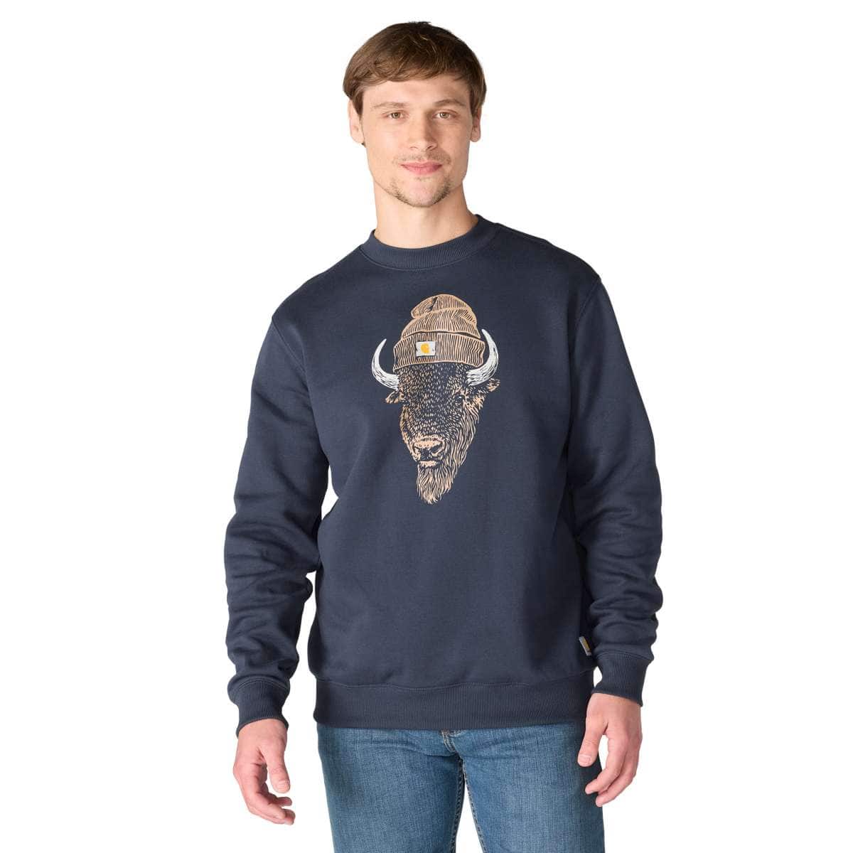 Carhartt Sawyer Bison Crewneck Sweatshirt — I26-Navy, manufacturer product image