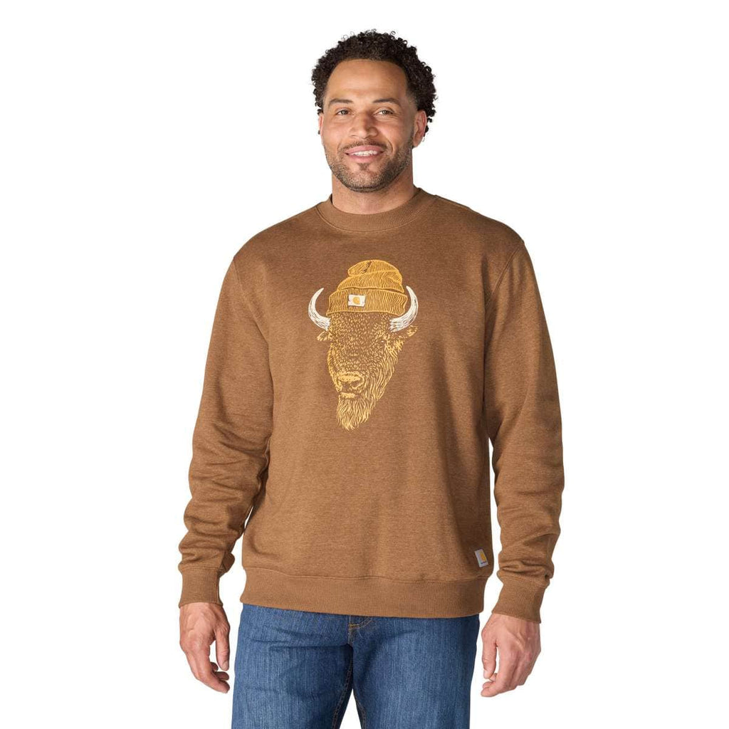 Carhartt Sawyer Bison Crewneck Sweatshirt — RC8-Red Duck Heather, manufacturer product image