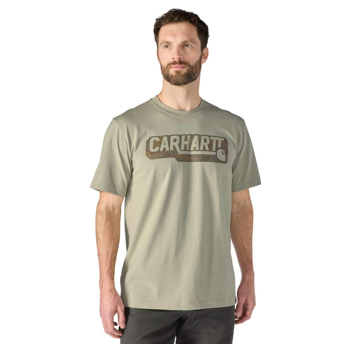 Carhartt Irvine Relaxed Camo Logo T-Shirt — GR9-Faded Fatigue, manufacturer product photo
