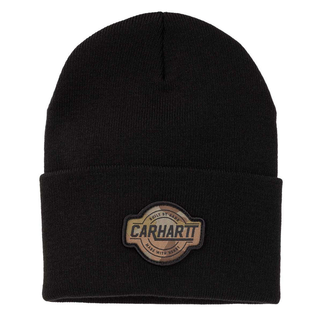 Carhartt Mens Camo Patch Cuffed Beanie — Black-N04, manufacturer product photo