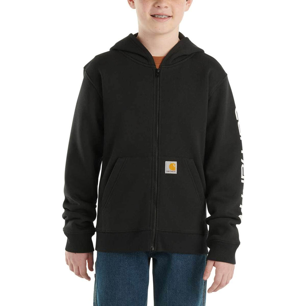 Carhartt Kids Boys Long-Sleeve Full-Zip Logo Sweatshirt — Black, manufacturer product image