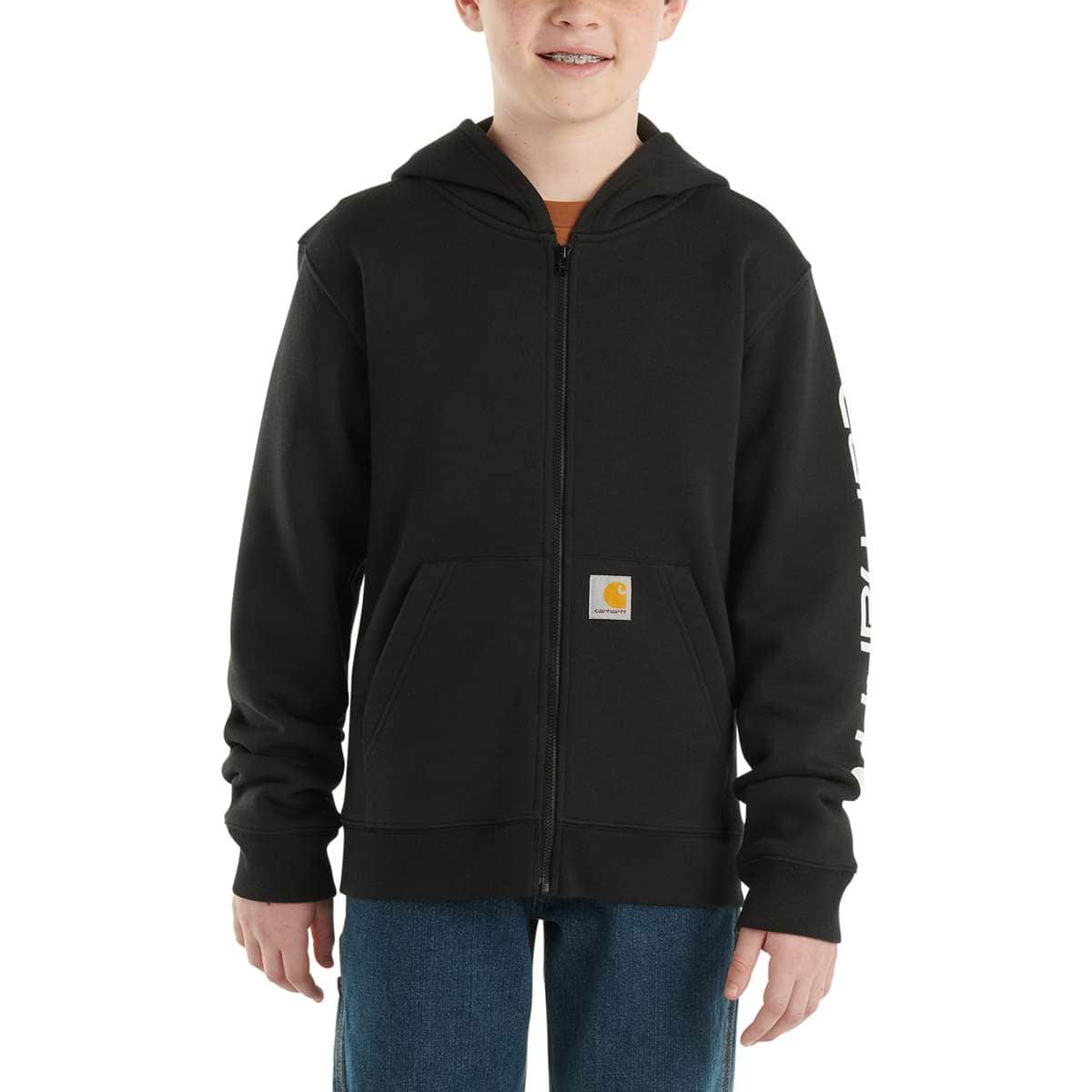 Carhartt Kids Boys Long-Sleeve Full-Zip Logo Sweatshirt — Black, manufacturer product image
