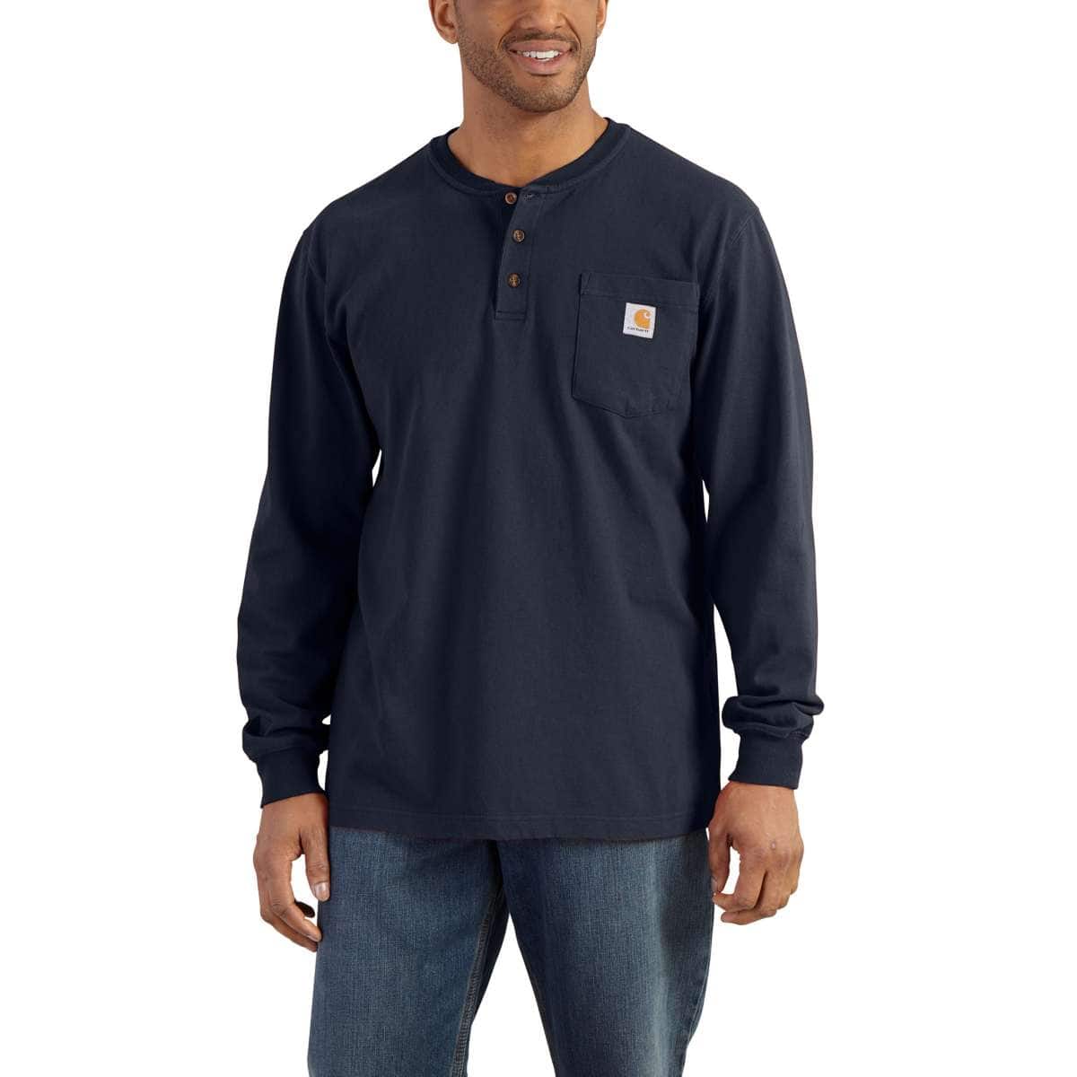 Carhartt Long-Sleeve Pocket Henley T-Shirt — NVY-Navy, manufacturer product image