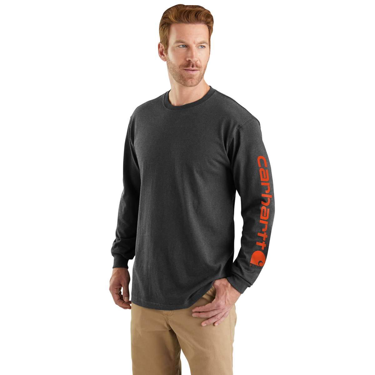 Carhartt Dearborn Loose LS Logo T-Shirt — CRH-Carbon Heather, manufacturer product image