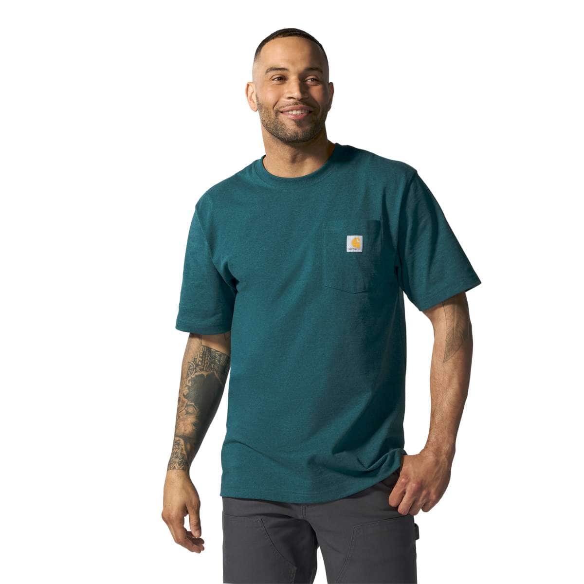 Carhartt Iconic K87 Pocket T-Shirt - Seasonal Colors — GM2-Greenstone Heather, manufacturer product photo