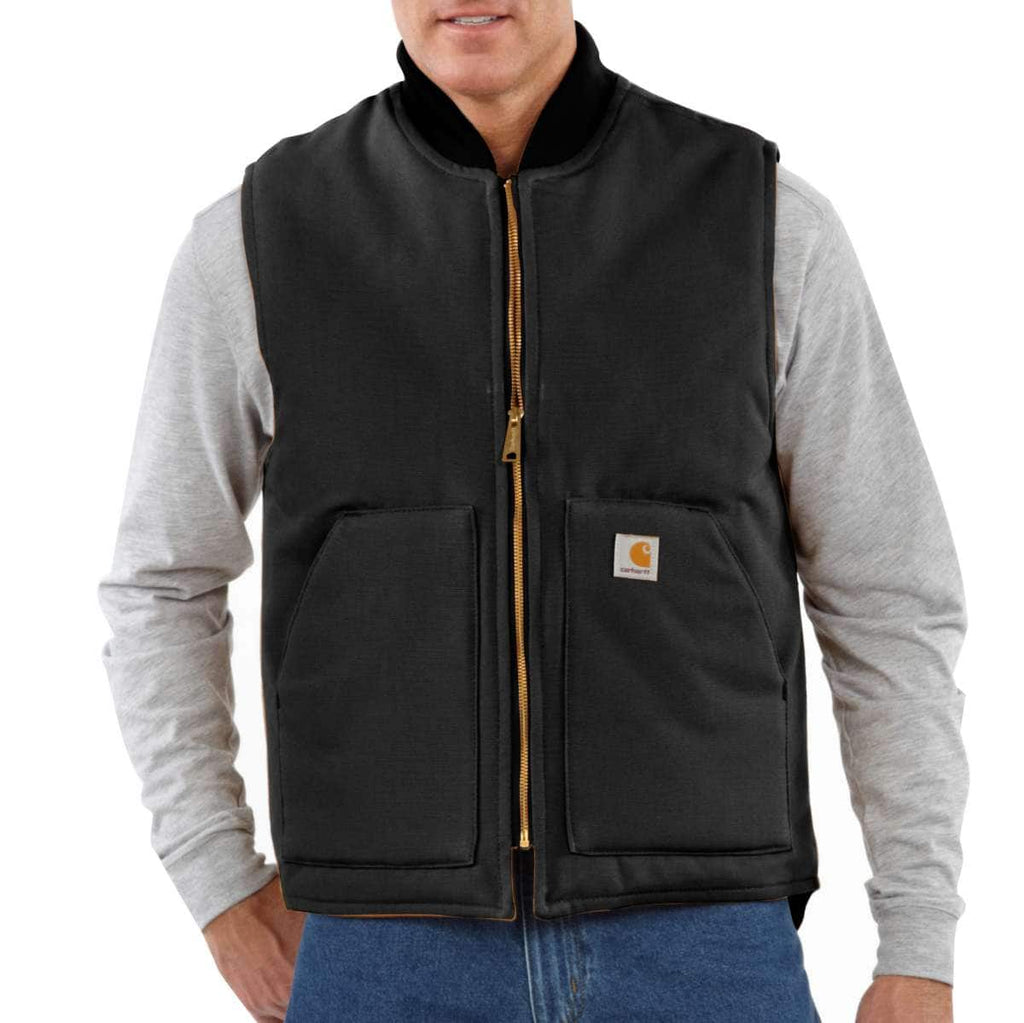 Carhartt Men's Rib Collar Insulated Vest - Relaxed Fit - Firm Duck — Black, manufacturer product photo