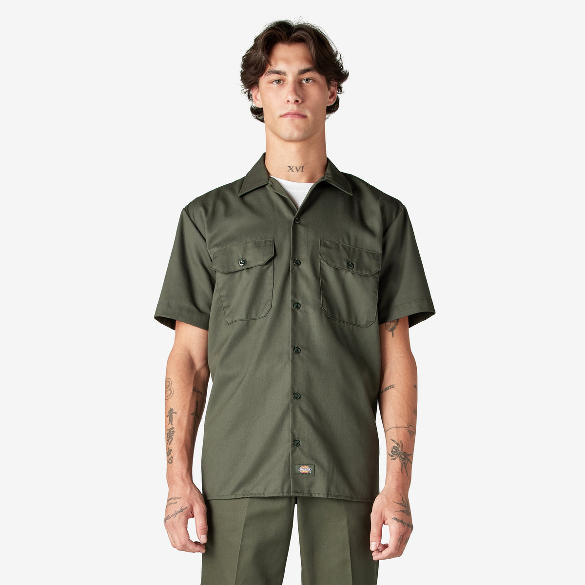 Dickies 1574 Short Sleeve Work Shirt — OLIVE GREEN, manufacturer product image
