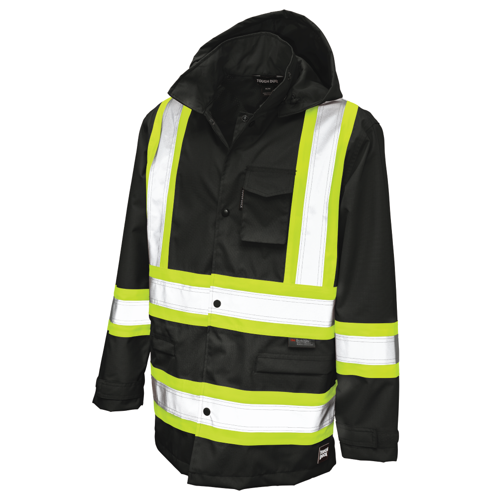 Tough Duck Safety Rain Jacket — Black, manufacturer product image