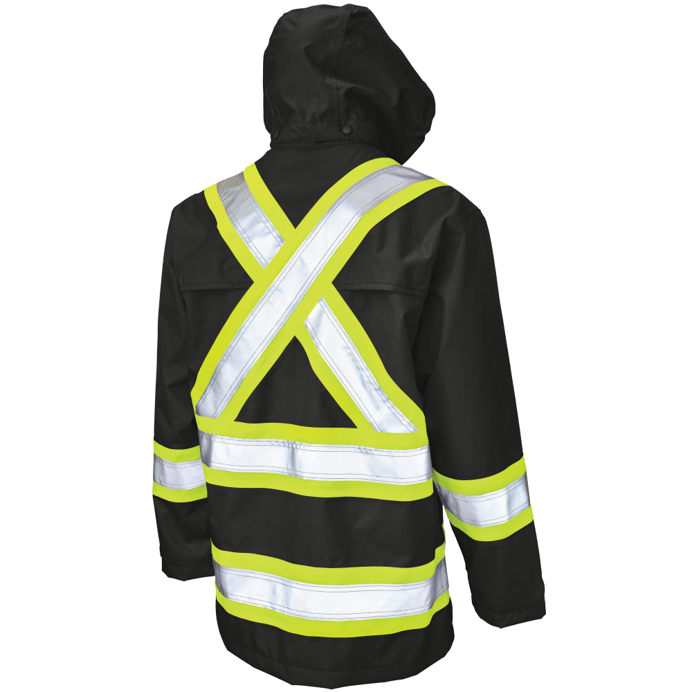 Tough Duck Safety Rain Jacket — Black, manufacturer back view
