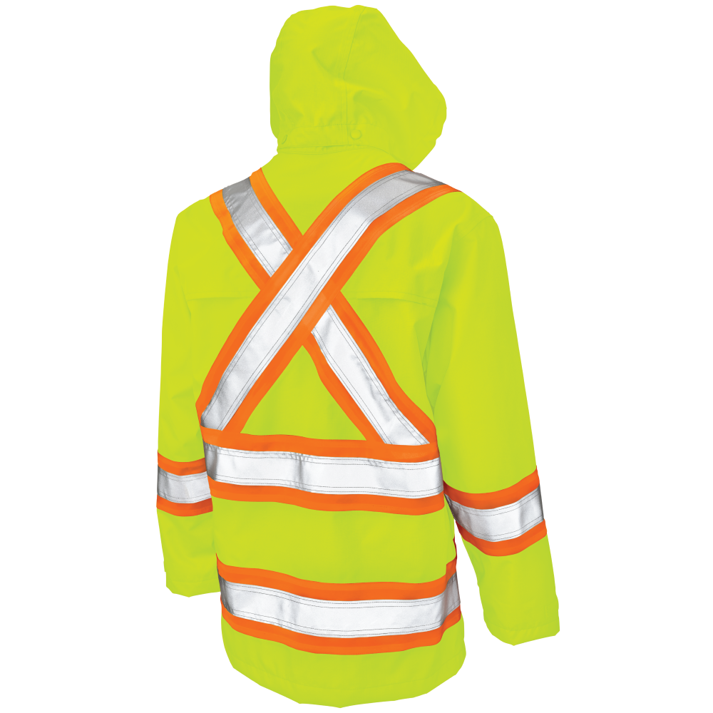 Tough Duck Safety Rain Jacket — Fluorescent Green, manufacturer back view